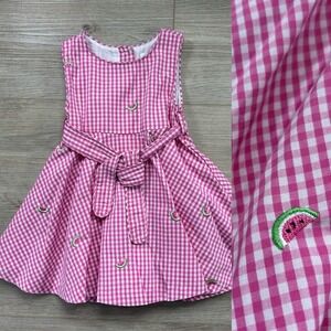 Chelsea's Corner 12 Month Pink Gingham Watermelon Embroidered Dress and Bloomer
